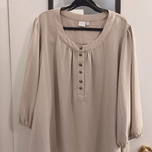 New Directions EUC Soft Round Neck Blouse Plus Size 3X Beige/Tan